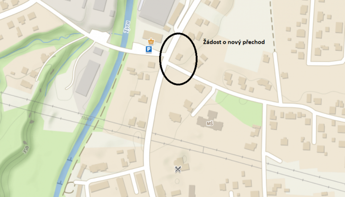OLDŘICHOVICE u Třince - chybí přechod pro chodce u MŠ