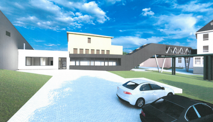 Jubilejní Masarykova škola - spojovací krček s tělocvičnou